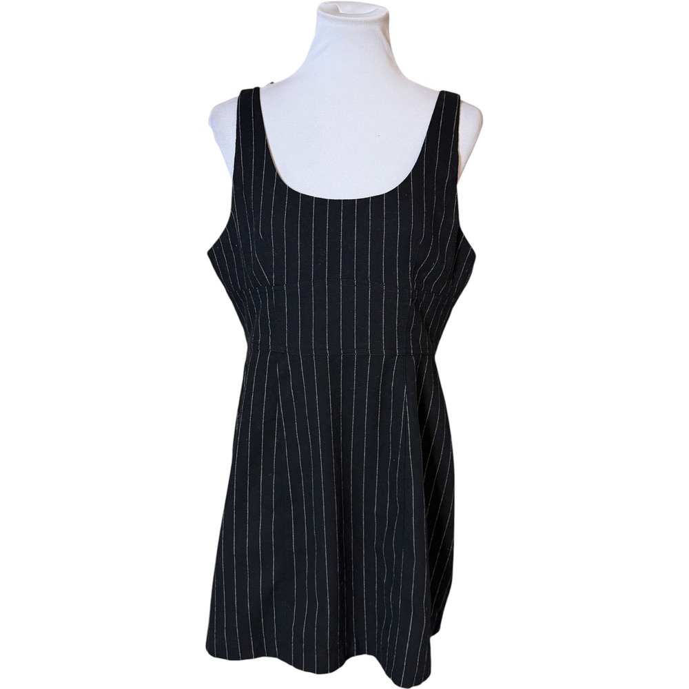 Madewell Pinstripe Mini Dress Women 14 Black Wool Blend Scoop Neck N0113‎ HO23
